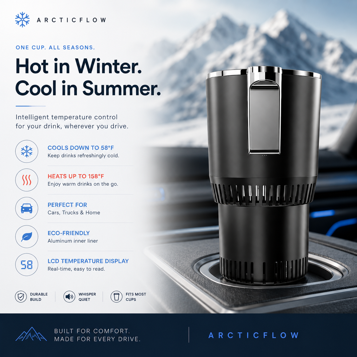 ArcticFlow 2-in-1 Car Cup Cooler & Warmer
