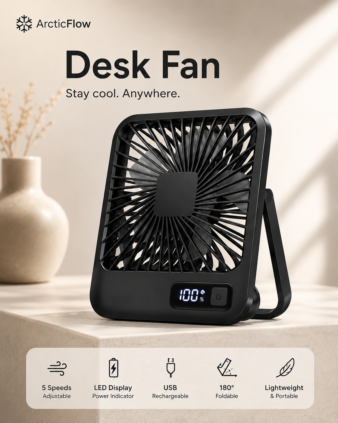 ArcticFlow™ Rechargeable Desk Fan
