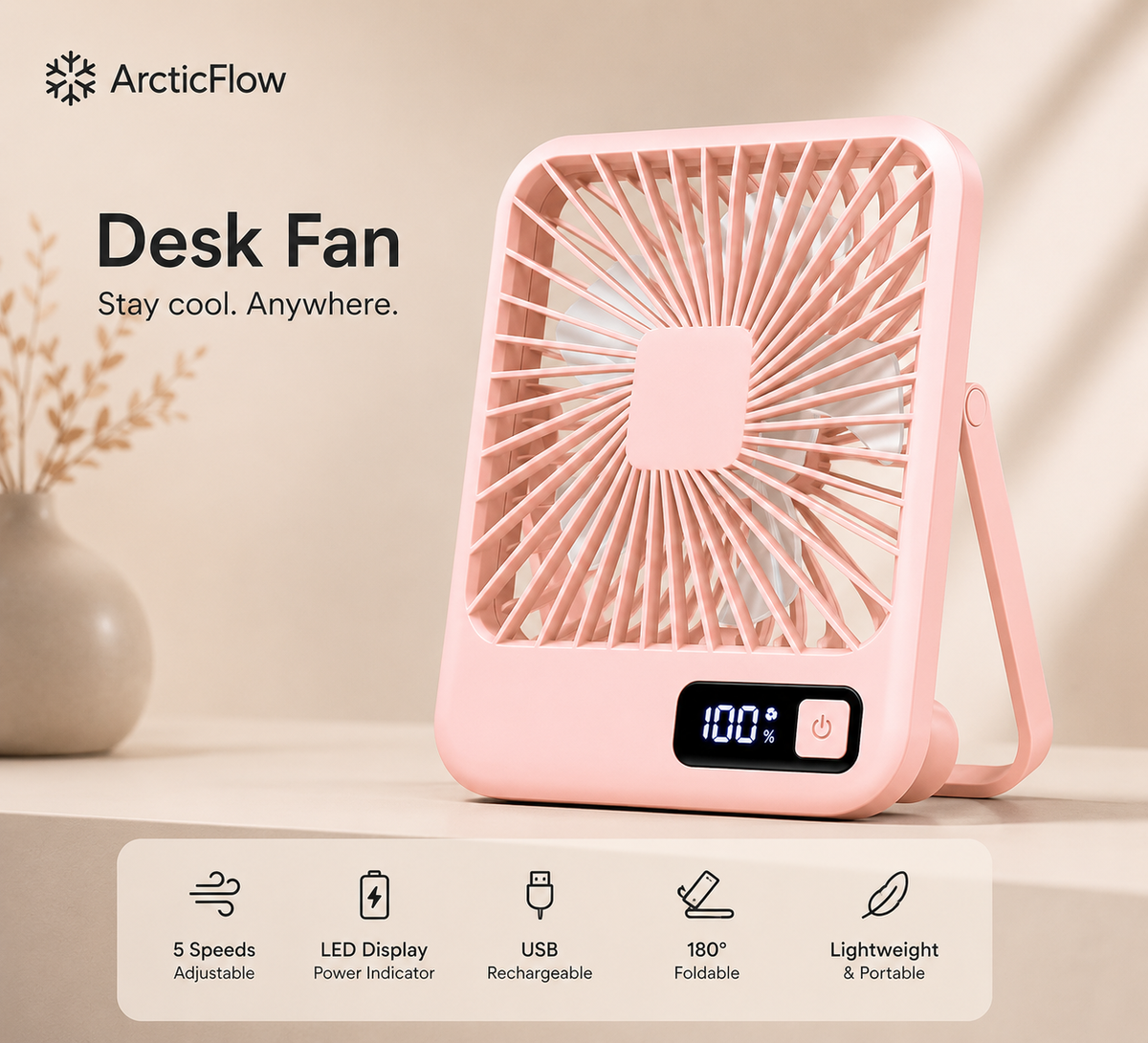ArcticFlow™ Rechargeable Desk Fan