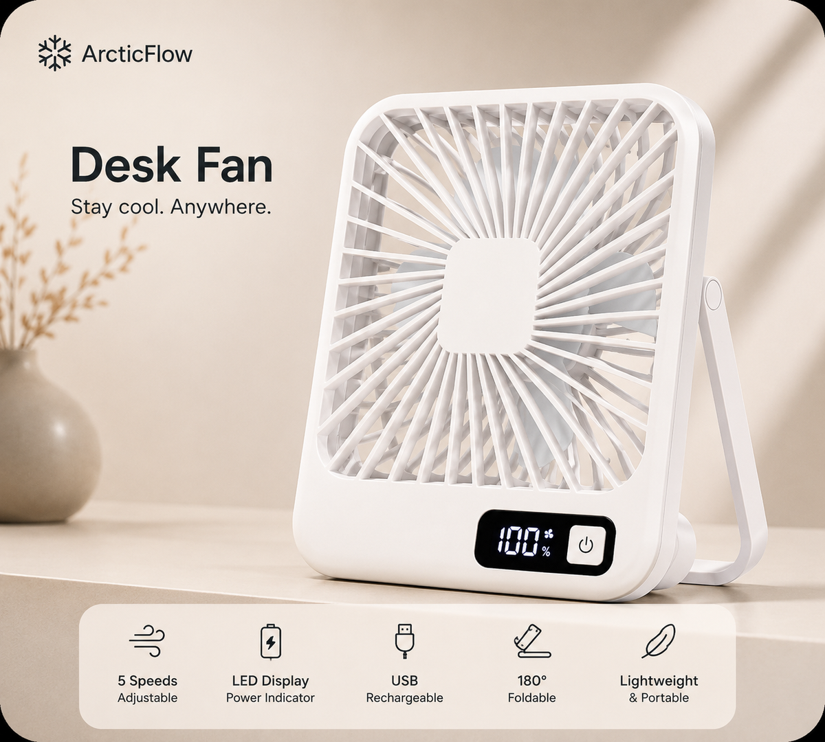 ArcticFlow™ Rechargeable Desk Fan