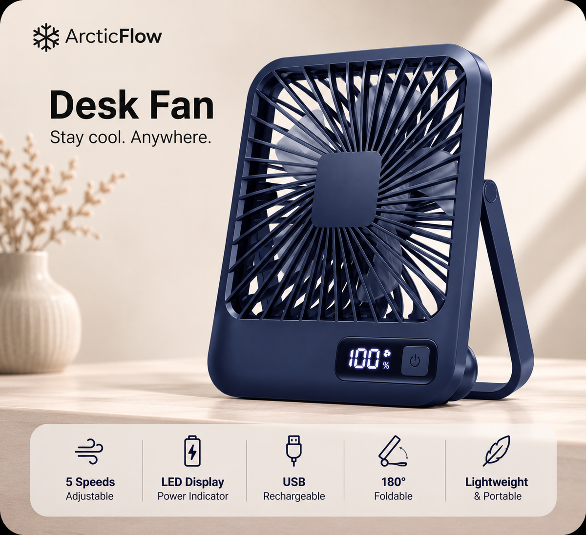 ArcticFlow™ Rechargeable Desk Fan