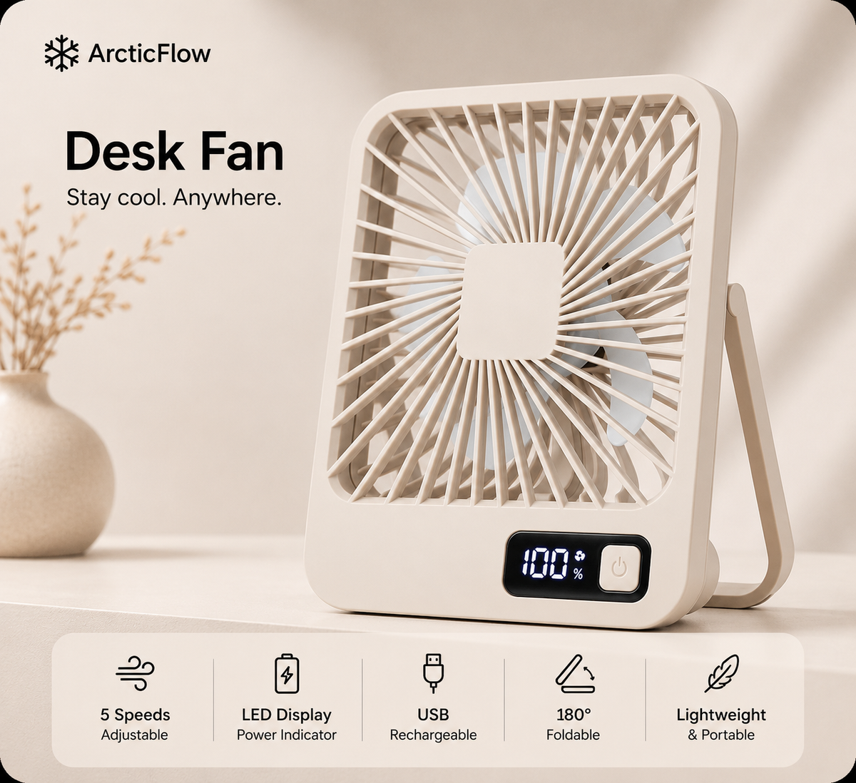 ArcticFlow™ Rechargeable Desk Fan