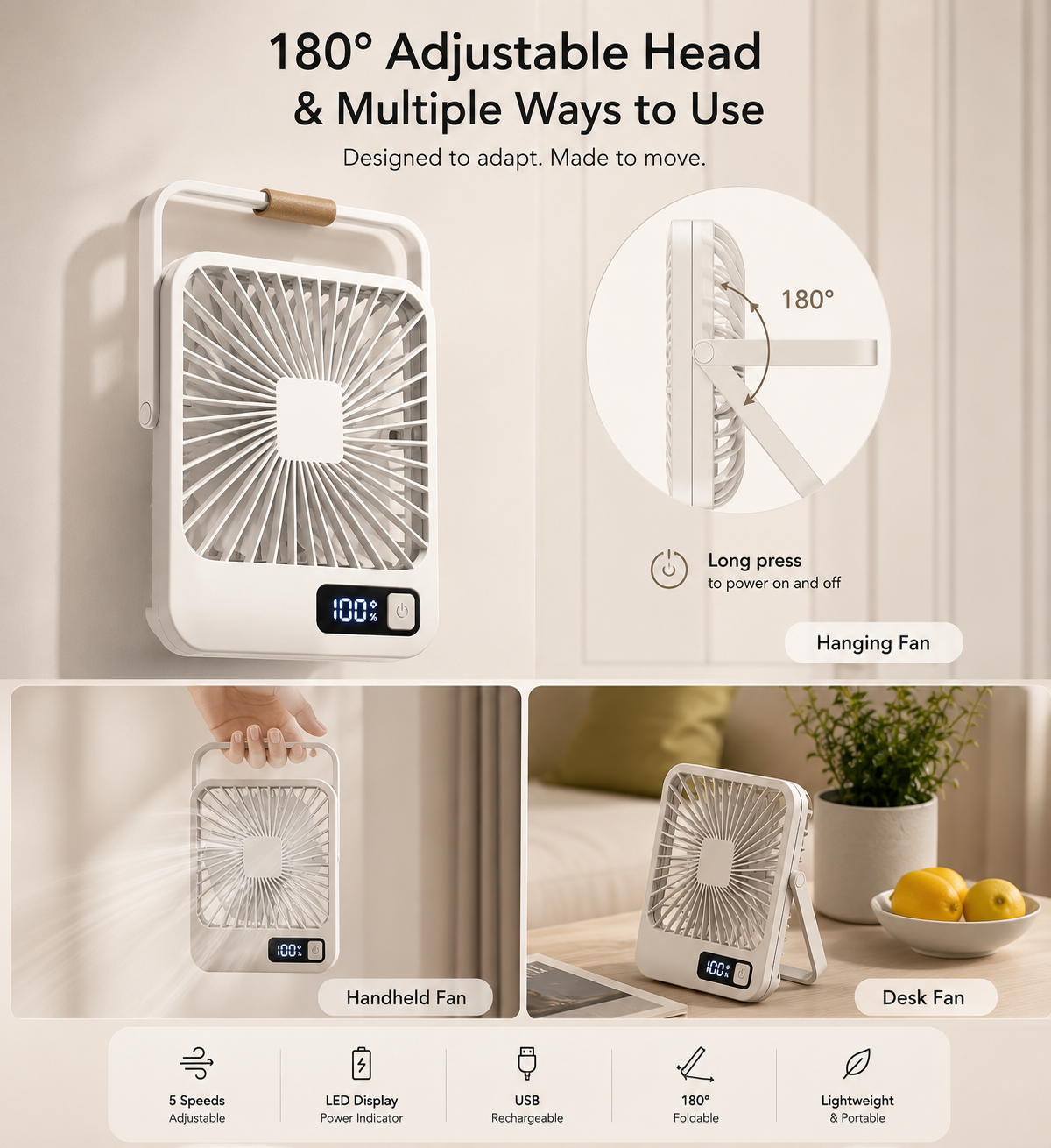 ArcticFlow™ Rechargeable Desk Fan