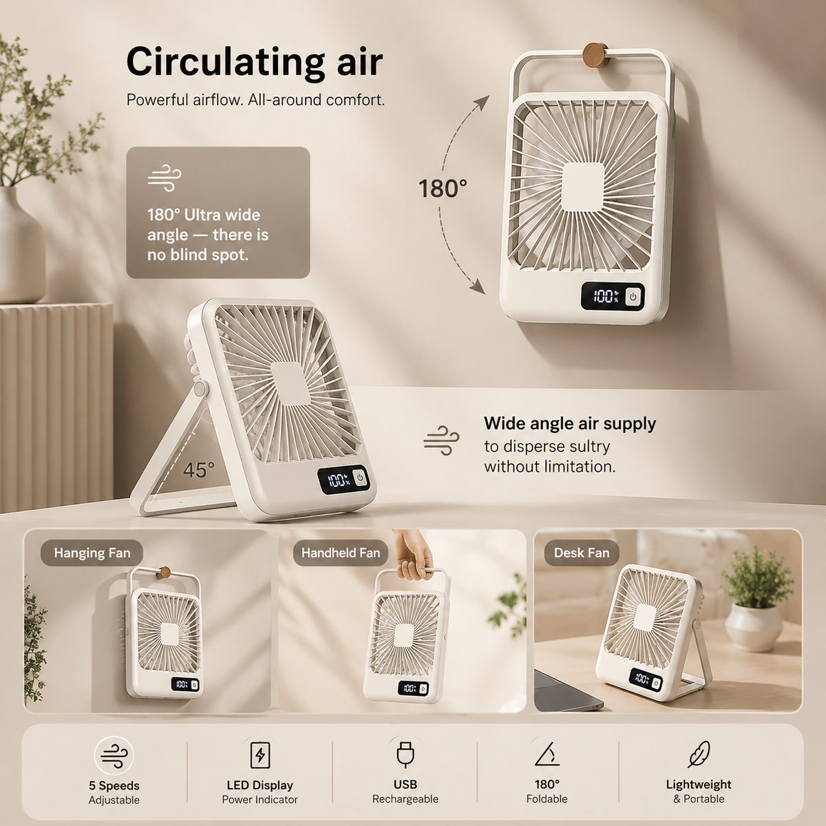 ArcticFlow™ Rechargeable Desk Fan