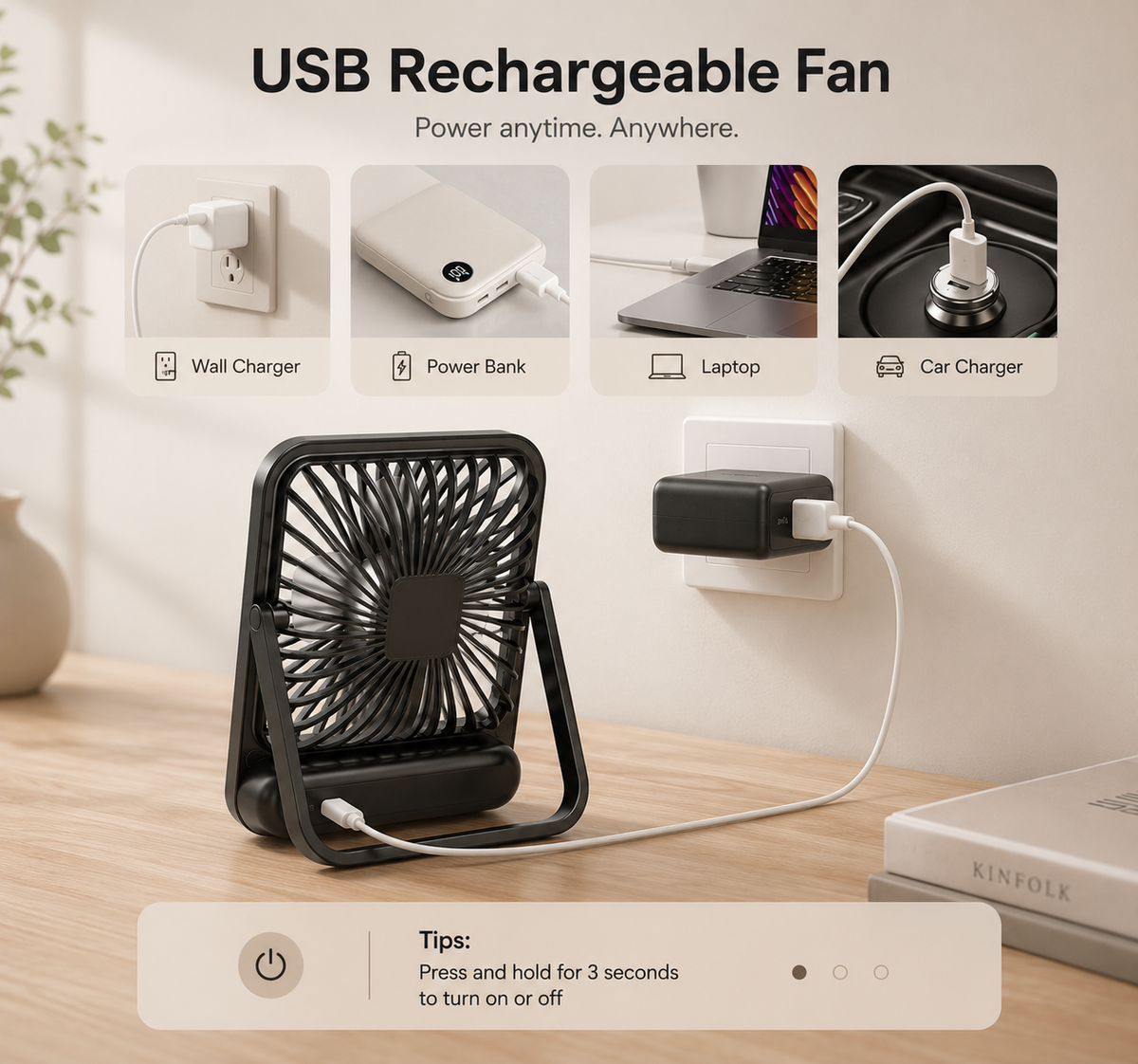 ArcticFlow™ Rechargeable Desk Fan
