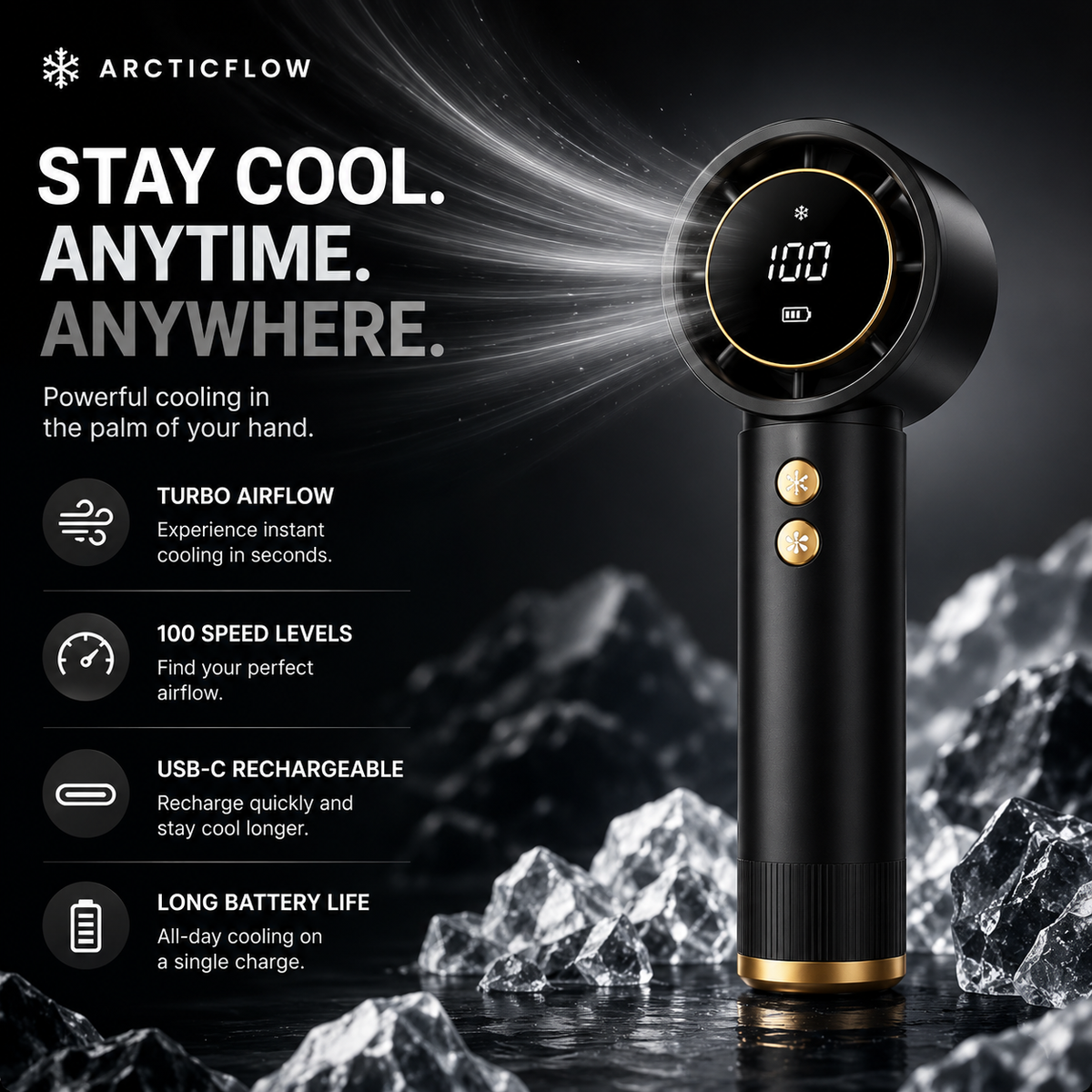 ArcticFlow™ 100-Speed Turbo Handheld Fan